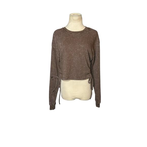 FOREVER 21 brown long sleeves side ties cropped sweatshirt size Medium - Picture 15 of 16